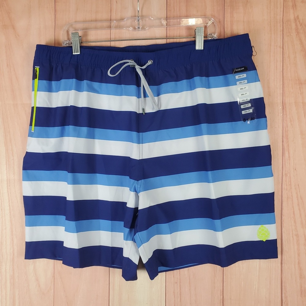 Stio Swim Trunks Mens 2XL 7" Blue White Striped Drawstring Waist Swimwear Beach